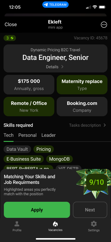Ekleft candidate bot vacancy match
